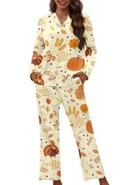 Cozy Plus Size 2-Piece Women’s Pajama Set - Button V-Neck Lounge Sleepwear with